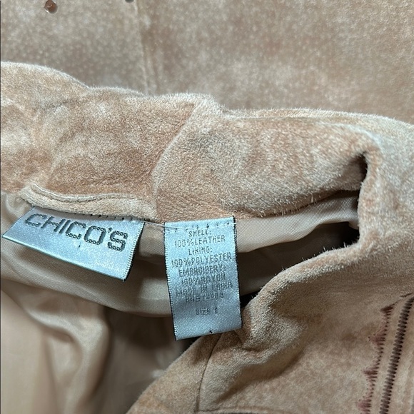 Chicos Embroidered Tan Leather Jacket M - Picture 8 of 8